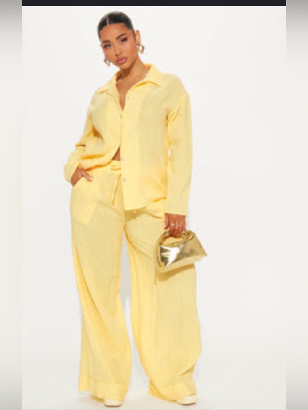 Fashion Nova Yellow 2 Piece Pants Set Small NWT Matching Set